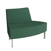 Sofa 45° AIR, innvendig buet rygg uten armlene, grønn tekstil, bein i metall