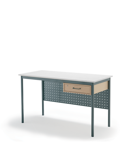 Lærerbord Combi, 1400x700 mm H720 mm, Hvit laminat på alugrått understell
